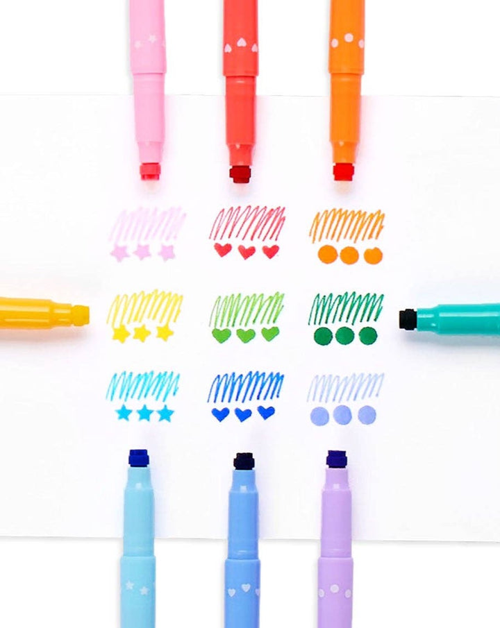 Confetti Stamp Double-Ended Markers - Set of 9